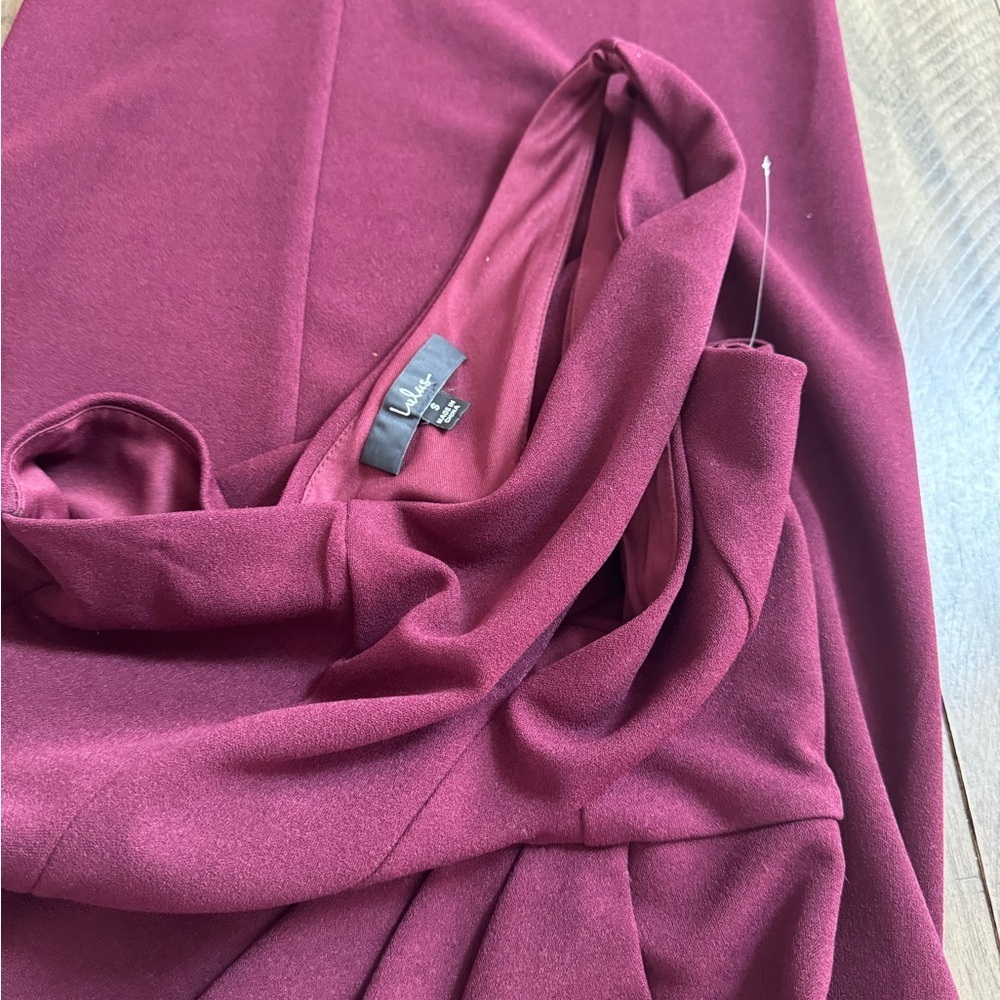 Lulu's One-Shoulder Wine elegant Midi Dress - Picture 12 of 13